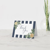 Navy Blue Stripe Waterverf Lemon Citrus Folded Bedankkaart (Voorkant)