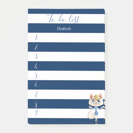 Navy Blue Striped, Kat, om lijst uit te voeren Post-it® Notes (Voorkant)
