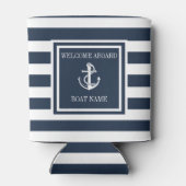 Navy Blue Striped Nautical Anchor Boat Name Blikjeskoeler (Achterkant)