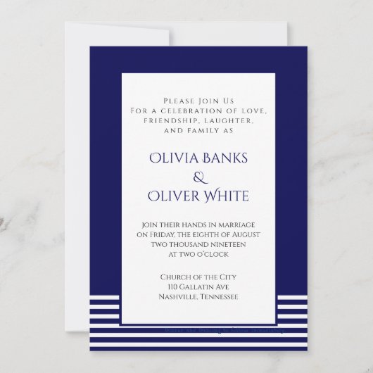 Navy Blue Striped - Wedding Invitation (Voorkant)