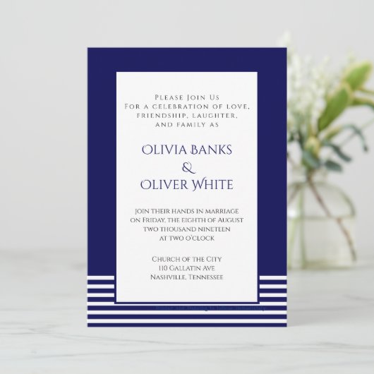 Navy Blue Striped - Wedding Invitation (Staand voorkant)