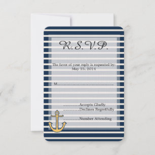 Navy Blue Stripes Anker Bruiloft RSVP Kaartje