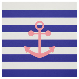 Navy Blue Stripes en Blush Pink Nautisch Anker Stof