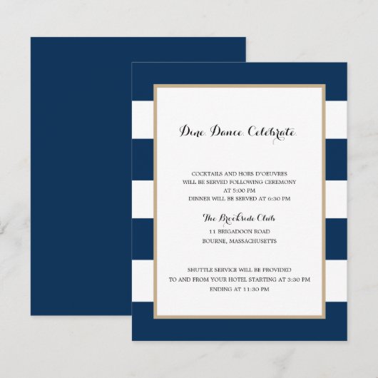 Navy Blue Stripes en Goud | Ontvangst Kaart (Voorkant / Achterkant)