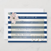Navy Blue Stripes Flower, Wedding Rehearsal Dinner Kaart (Voorkant)