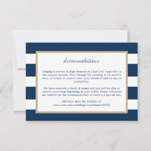 Navy Blue Stripes Gold Trim Wedding Accommodations Save The Date