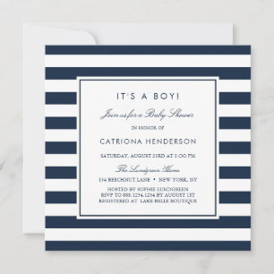 Navy Blue Stripes Het is een Jongen Baby shower Kaart