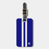Navy Blue Stripes Monogram Bagagelabel voor mannen (Voorkant verticaal)