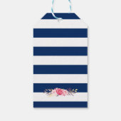 Navy Blue Stripes Romantic Floral Cadeaulabel (Achterkant)