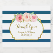 Navy Blue Stripes Roze Bloemen Goud Bier Label Bier Etiket (Enkel label)