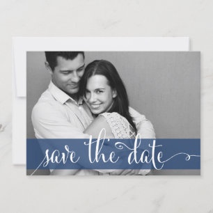 Navy Blue Stripes Save the Date Photo Notice
