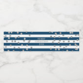 Navy Blue Stripes Silver Confetti Vrolijk kerstfee Waterfles Etiket (Enkel label)