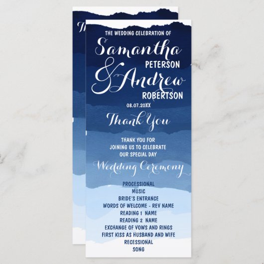 Navy Blue Stripes waterverf ombre huwelijksprogram Programma (Voorkant / Achterkant)