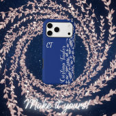 Navy Blue & Struik roze Bladpatroon monogrammed iPhone Hoesje