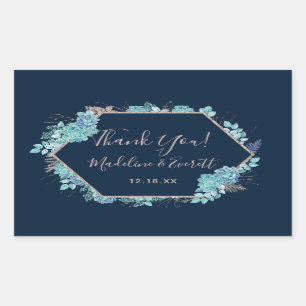 Navy Blue Succulenten & Roos Gold Wedding Dank u Rechthoekige Sticker