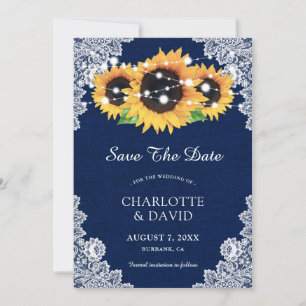 Navy Blue Sunflower bespaart de datumkaarten Save The Date
