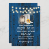 Navy Blue Sunflower Boots Lantern Western Wedding Kaart (Voorkant / Achterkant)