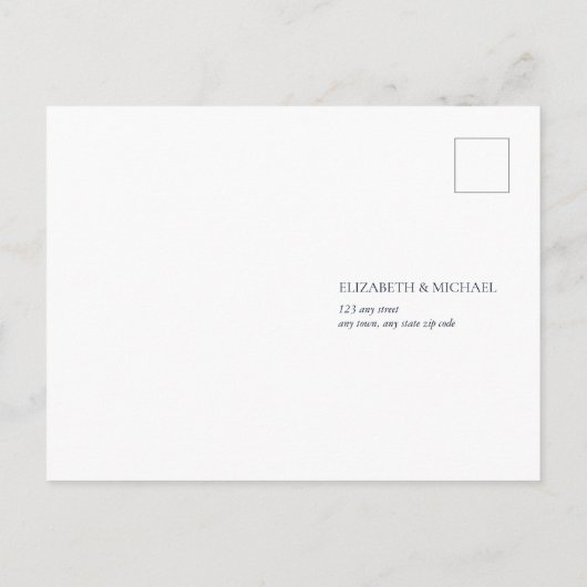 Navy Blue Sunflower Botanical Script Weddenschap R Uitnodiging Briefkaart (Achterkant)