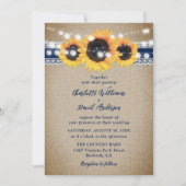 Navy Blue Sunflower Burlap Wedding Kaart (Voorkant)