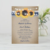 Navy Blue Sunflower Burlap Wedding Kaart (Staand voorkant)