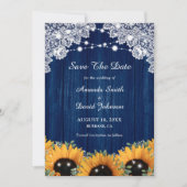 Navy Blue Sunflower Eucalyptus Weddenschap Save The Date (Voorkant)