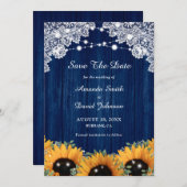Navy Blue Sunflower Eucalyptus Weddenschap Save The Date (Voorkant / Achterkant)