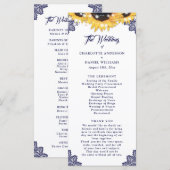 Navy Blue Sunflower Floral Lace Wedding Program Programma (Voorkant / Achterkant)