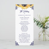 Navy Blue Sunflower Floral Lace Wedding Program Programma (Staand voorkant)