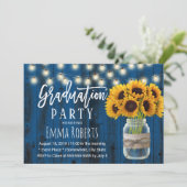 Navy Blue Sunflower Mason Jar Rustic Afstuderen Kaart (Staand voorkant)