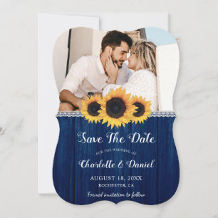 Navy Blue Sunflower Red de datum fotokaarten Save The Date