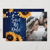 Navy Blue Sunflower Red de datum fotokaarten Save The Date (Voorkant / Achterkant)