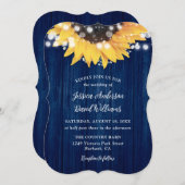 Navy Blue Sunflower Rustic Barn Wood Weddenschap Kaart (Voorkant / Achterkant)
