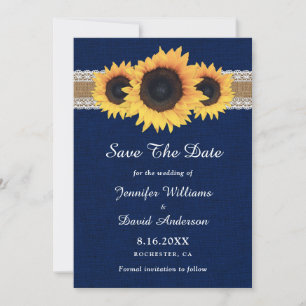 Navy Blue Sunflower Rustic Burlap Wedding Save The Date