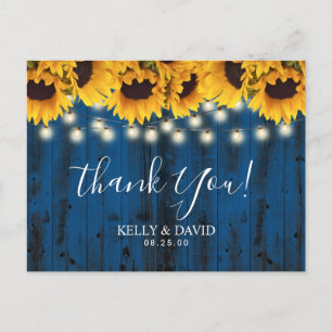Navy Blue Sunflower Rustic Wedding Bedankt Briefkaart