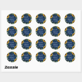 Navy Blue Sunflower Rustic Wedding Favor Ronde Sticker (Vel)