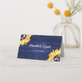 Navy Blue Sunflower Rustic Wood Weddenschap (Achterkant)