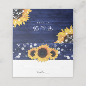 Navy Blue Sunflower Rustic Wood Weddenschap (Buitenkant ongevouwen)