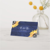 Navy Blue Sunflower Rustic Wood Weddenschap (Achterkant)