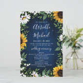 Navy Blue Sunflower Rustic Wood Wedding Programs (Staand voorkant)