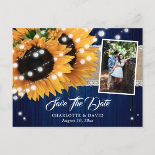 Navy Blue Sunflower Save the Date Photo Briefkaart