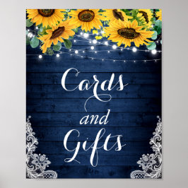 Navy Blue Sunflower String Lights Kaart en Gifts Poster