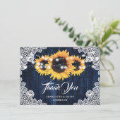 Navy Blue Sunflower Weddenschap Hartelijk dank Bedankkaart (Staand voorkant)