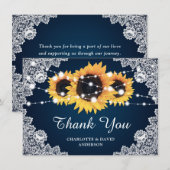 Navy Blue Sunflower Weddenschap Hartelijk dank Bedankkaart (Voorkant / Achterkant)