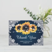 Navy Blue Sunflower Weddenschap Hartelijk dank Bedankkaart (Staand voorkant)