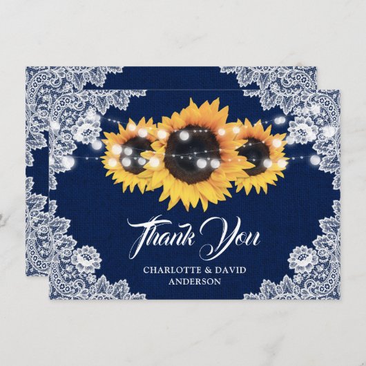 Navy Blue Sunflower Weddenschap Hartelijk dank Bedankkaart (Voorkant / Achterkant)