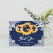 Navy Blue Sunflower Weddenschap Hartelijk dank Bedankkaart (Staand voorkant)