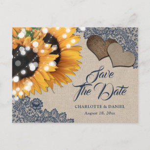 Navy Blue Sunflower Wedding Save the Date Briefkaa Aankondigingskaart