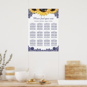 Navy Blue Sunflower Wedding Seating Chart 12 Poster (Keuken)
