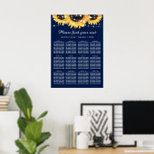 Navy Blue Sunflower Wedding Seating Plan 12 Poster (Thuiskantoor)
