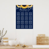 Navy Blue Sunflower Wedding Seating Plan 16 Poster (Keuken)